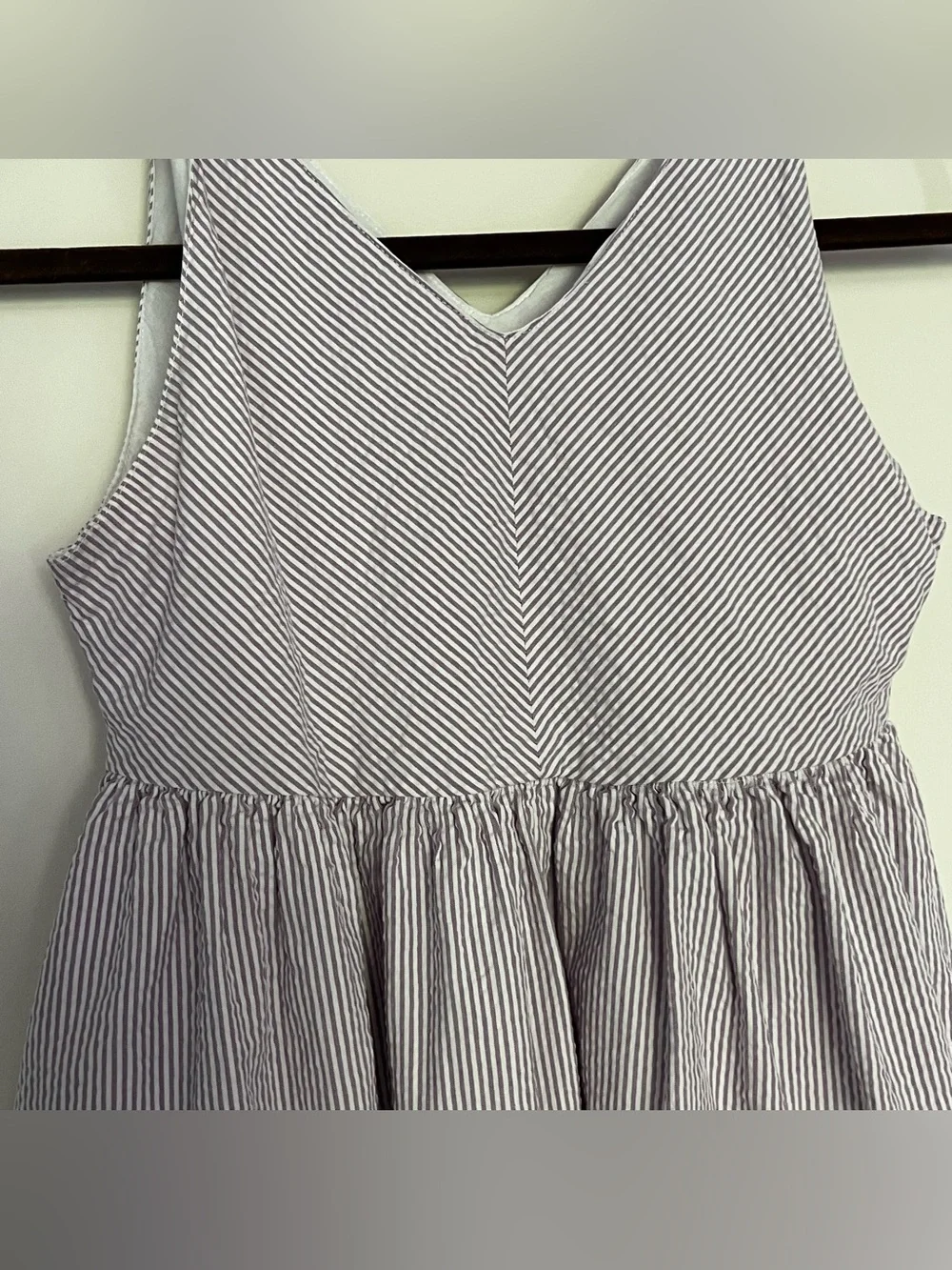 Hope and Henry Striped Tie-Shoulder Kids Dress Lavender White Organic‎ Cotton 10